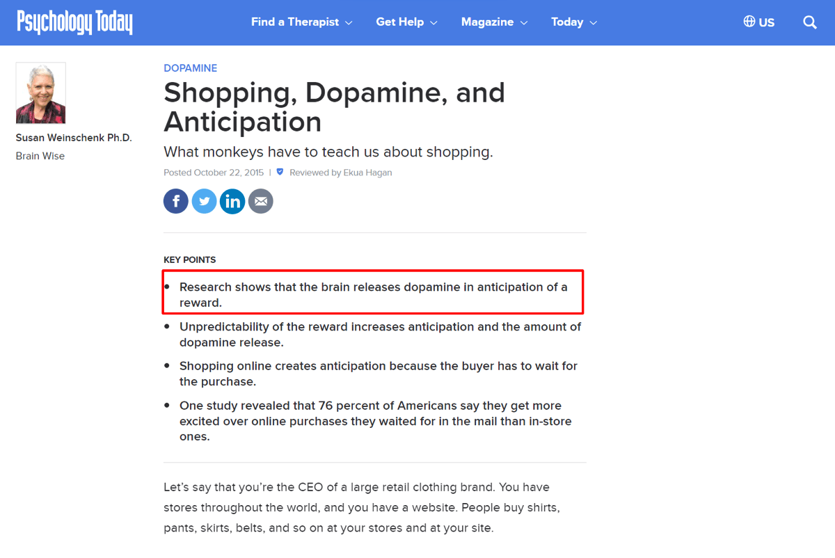 Study about shopping dopamine and anticipation