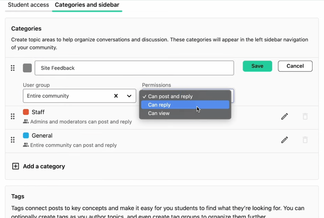 Teachable community categories