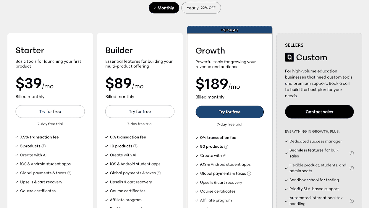 Teachable pricing 2