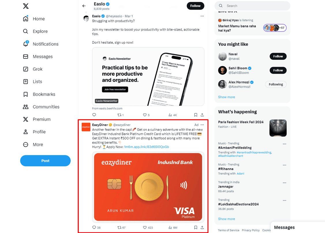 Twitter Ad placement
