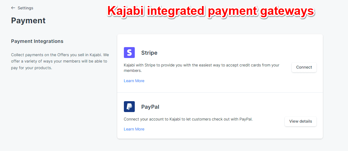 kajabi integrated payment gateways