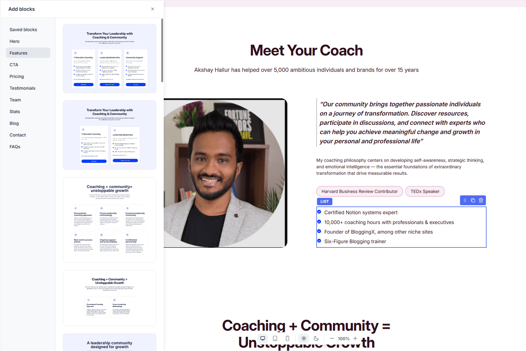 Circle page builder sections