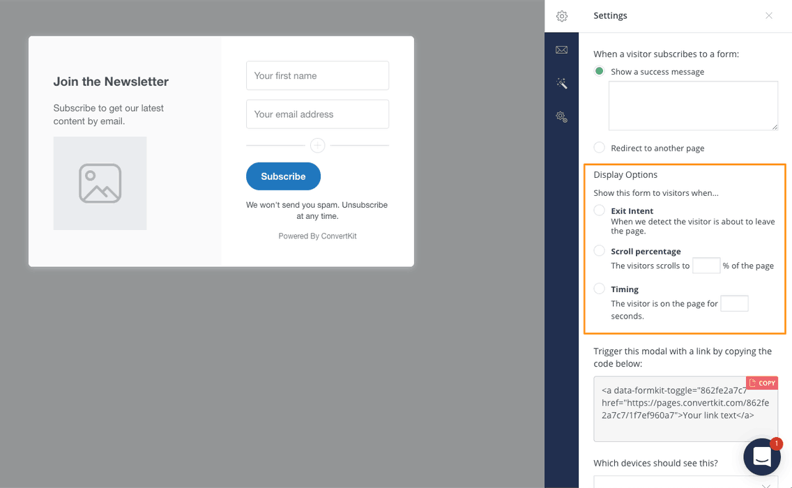 Convertkit popup trigger 1