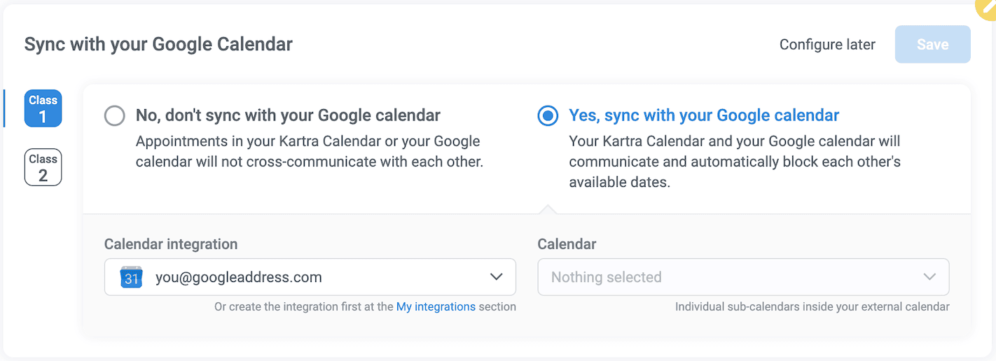 Kartra Google Calendar sync 1