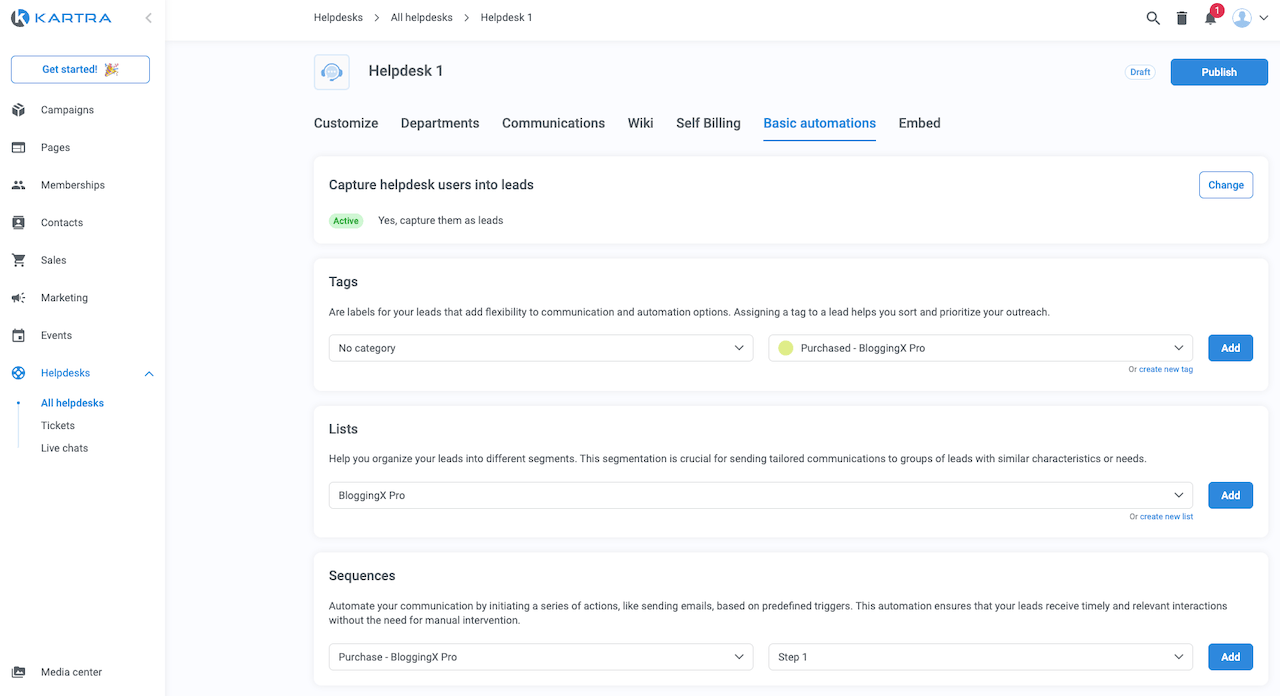 Kartra help desk automations