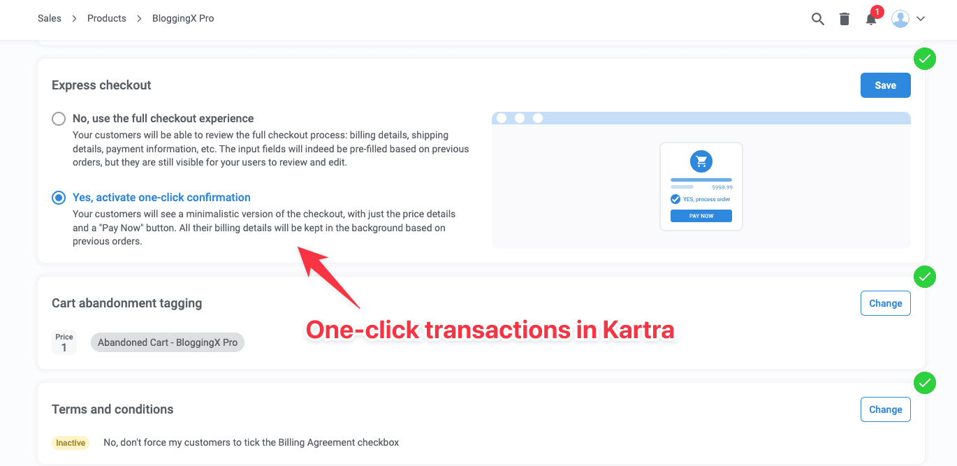 Kartra one click transactions 1