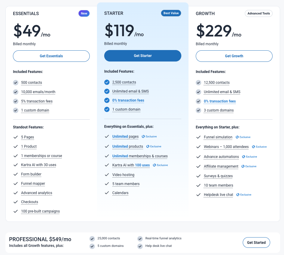Kartra pricing 1
