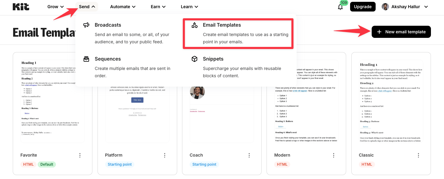 Kit email templates