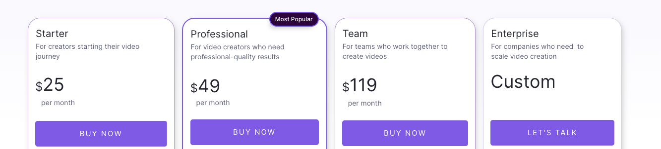 Pictory pricing plans 1