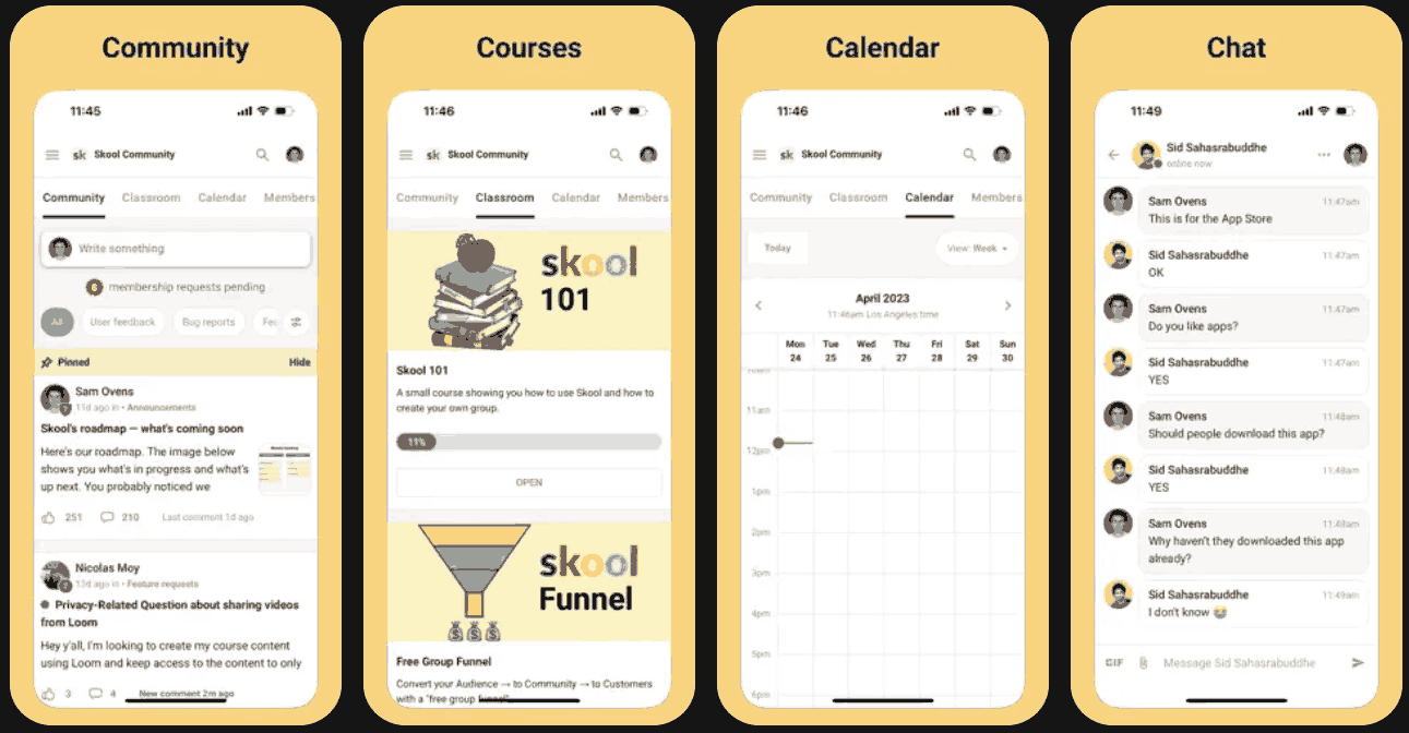 Skool IOS app features