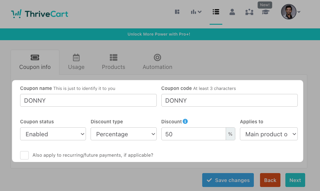 Thrivecart coupon info