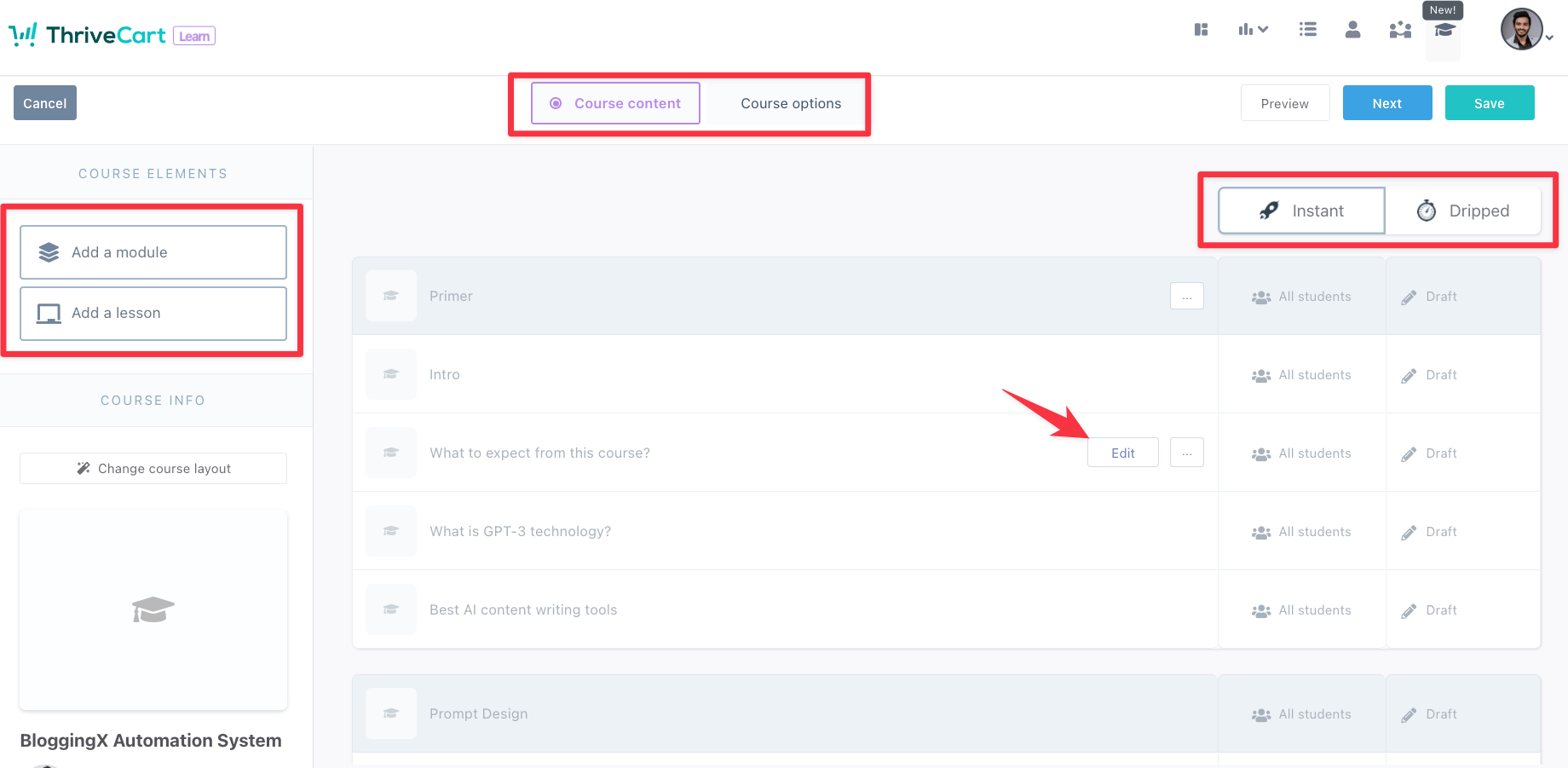 Thrivecart courses