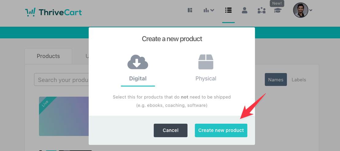 Thrivecart product creation