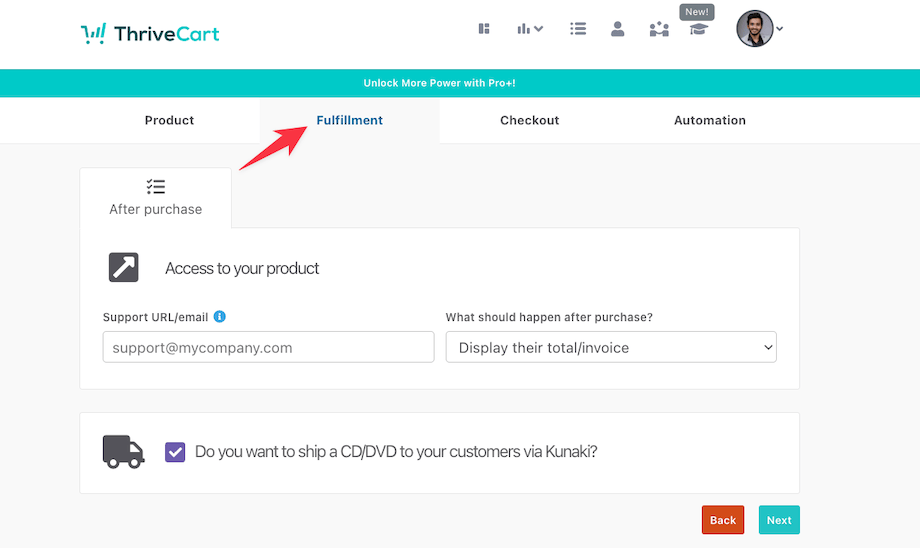 Thrivecart product fulfillment option