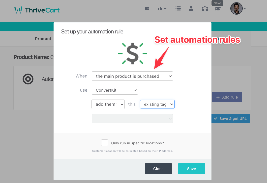 Thrivecart set automation rules