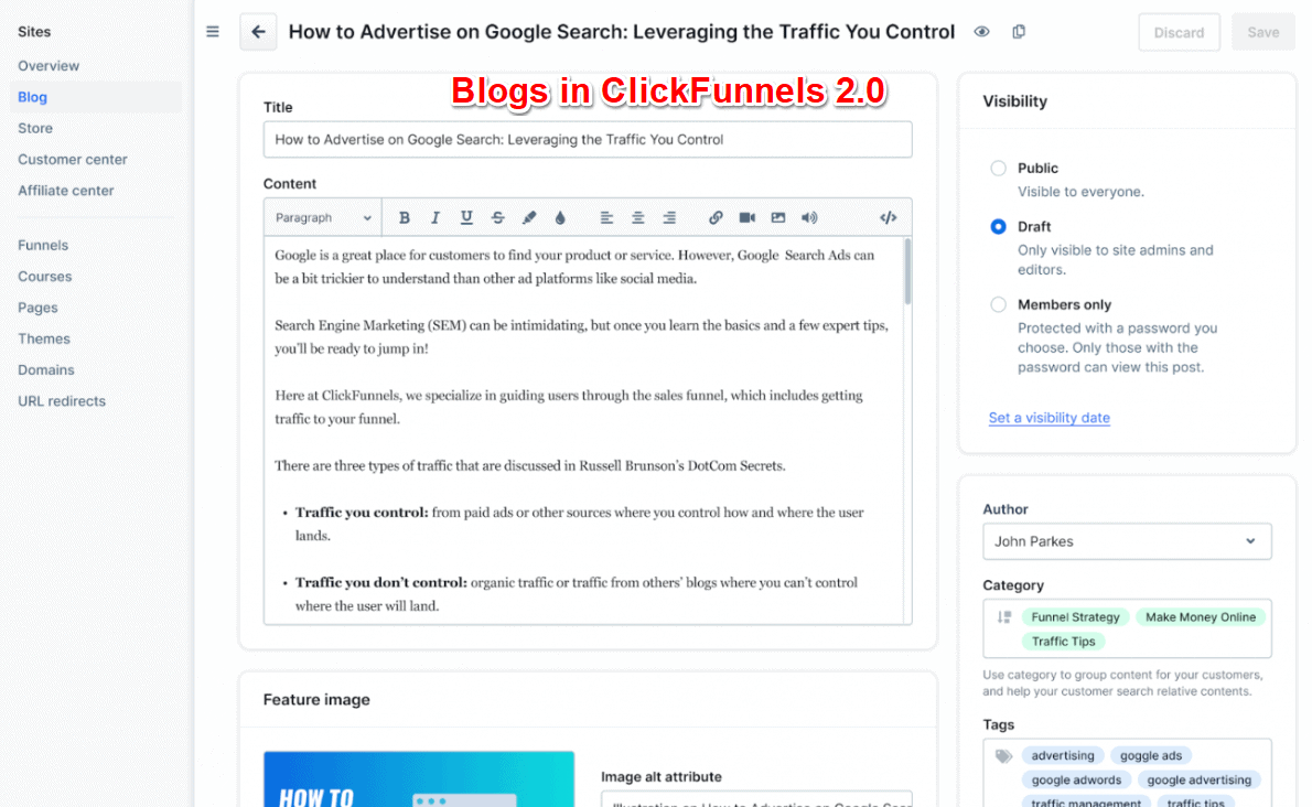 blog feature in clickfunnels 2 0