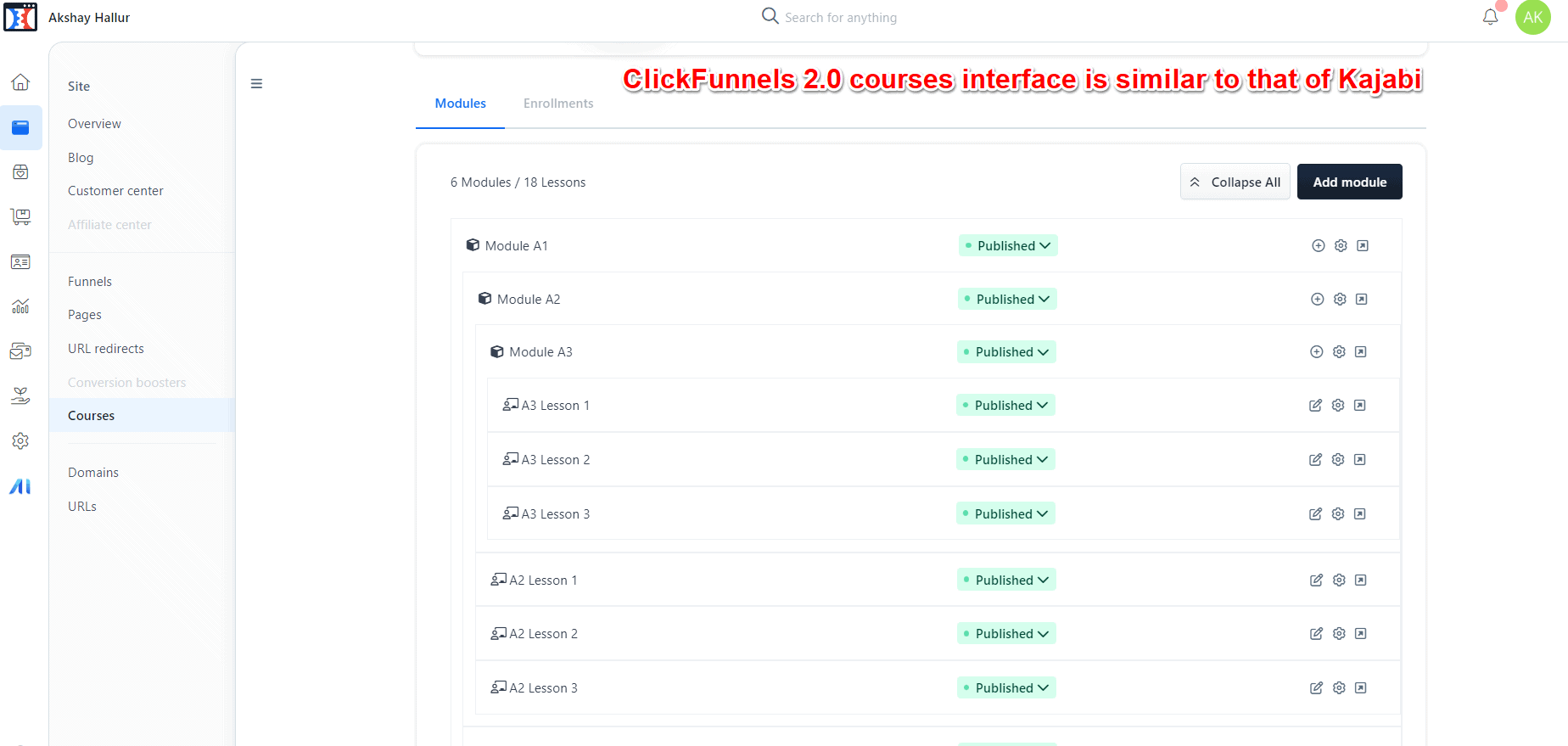 clickfunnels 2 0 course interface
