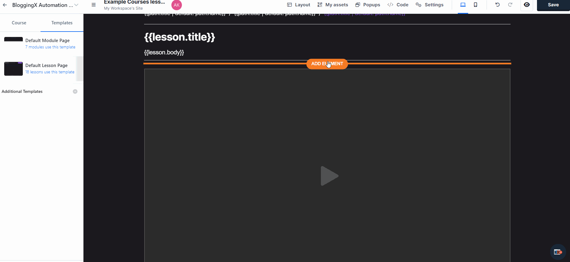 editing course lesson template