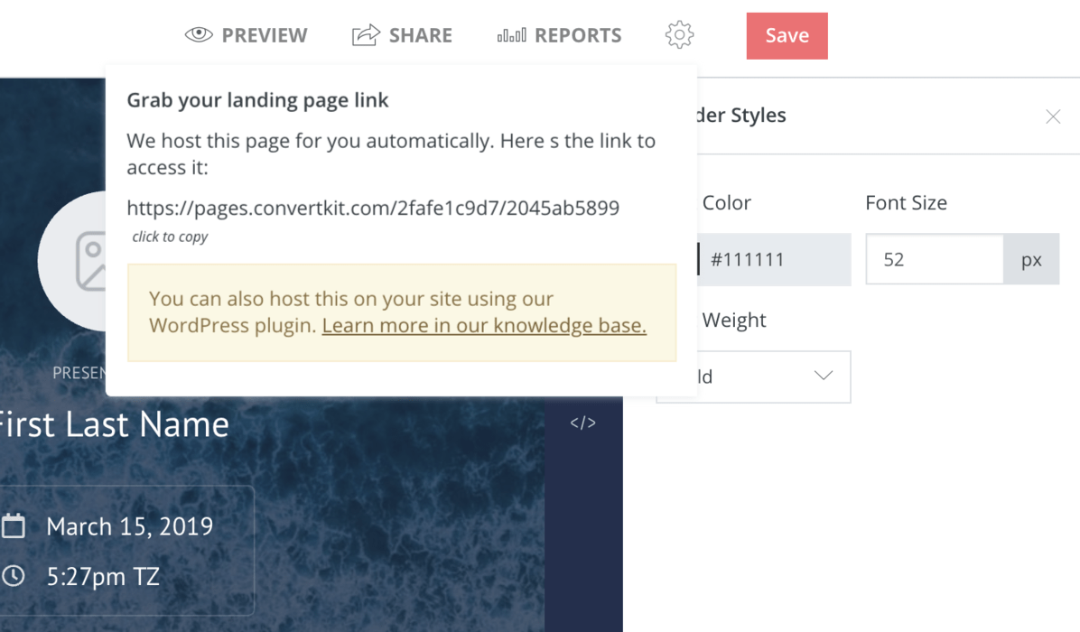 landing page link
