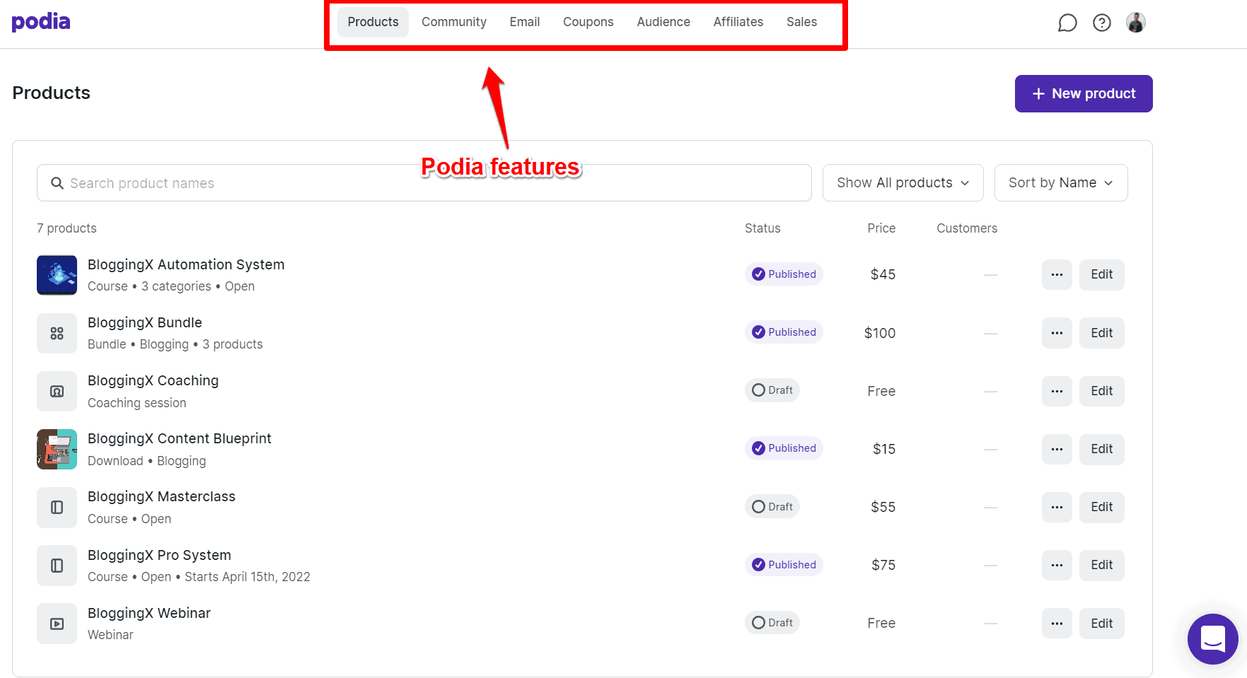 podia interface 1