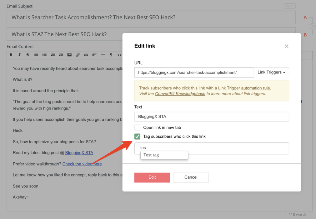 tagging feature offered by convertkit