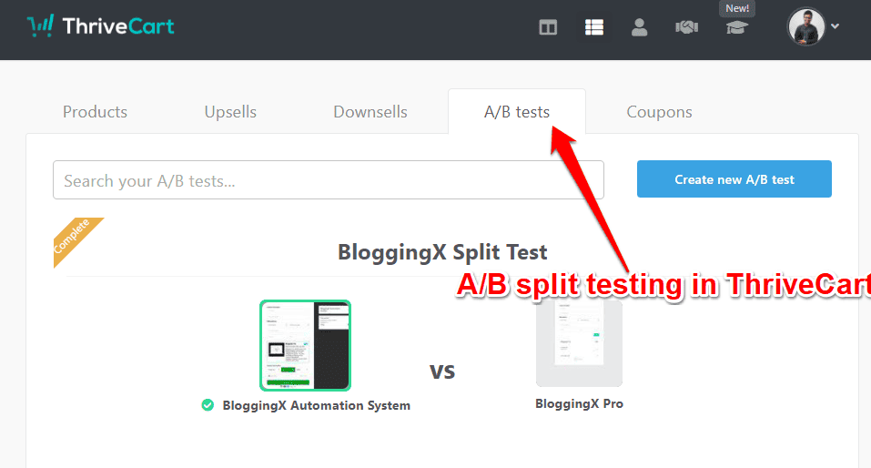 thrivecart a b split test the products