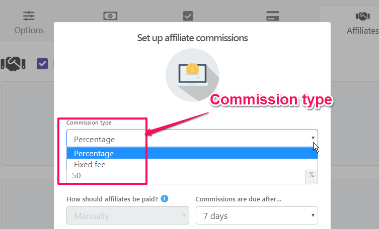 thrivecart affiliate commissions type