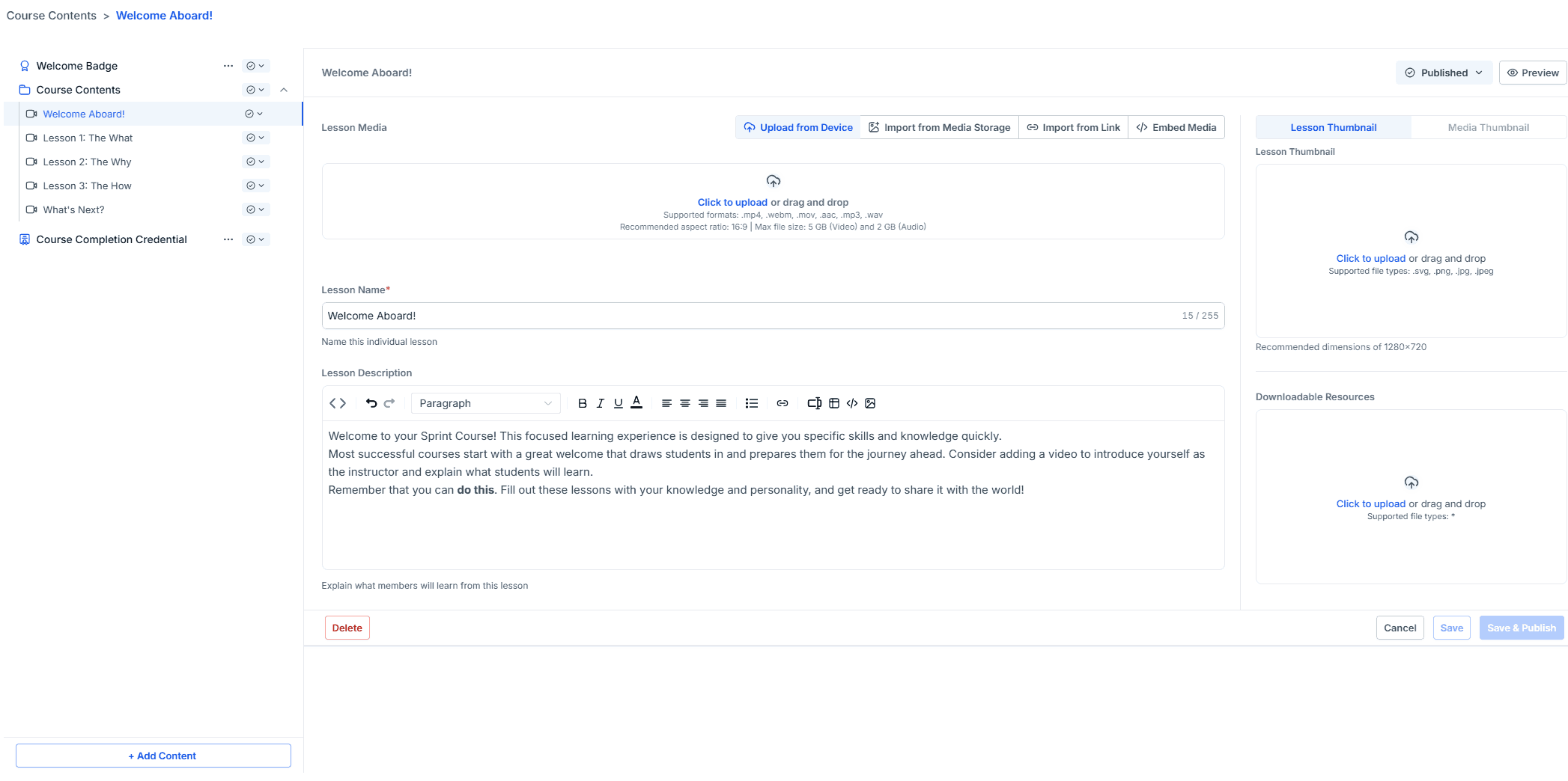 Course content on GHL