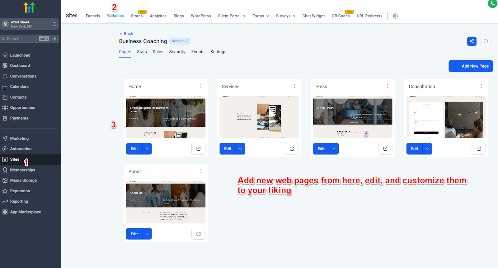 Create website pages in GoHighLevel