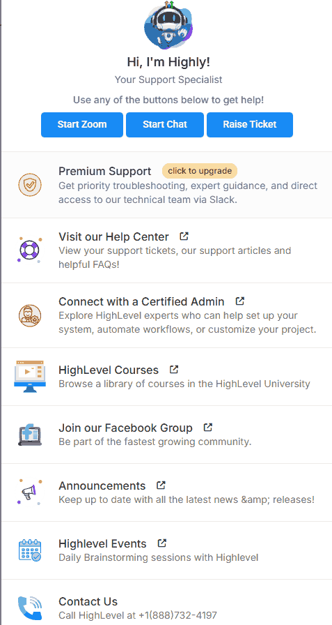 GoHighLevel support options