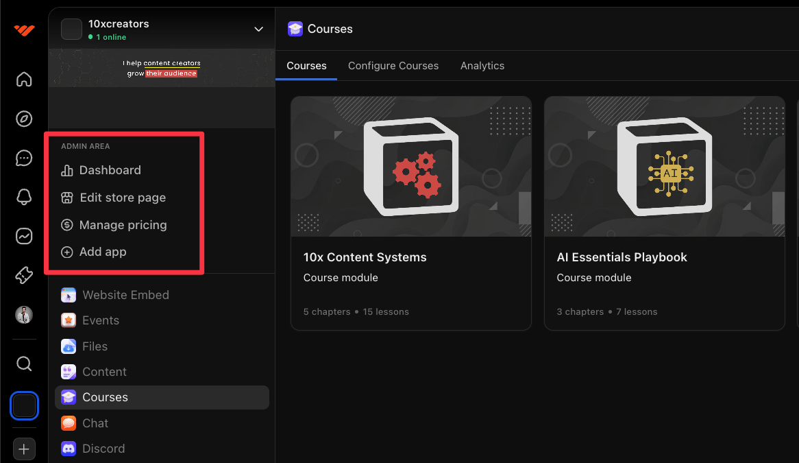 Whop interface