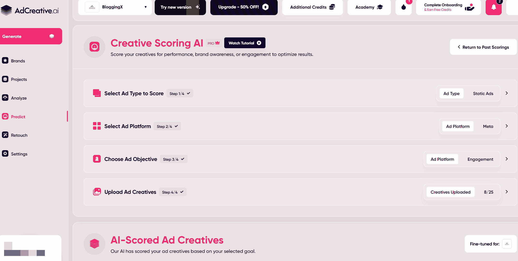 AdCreative AI Creative Scoring feature